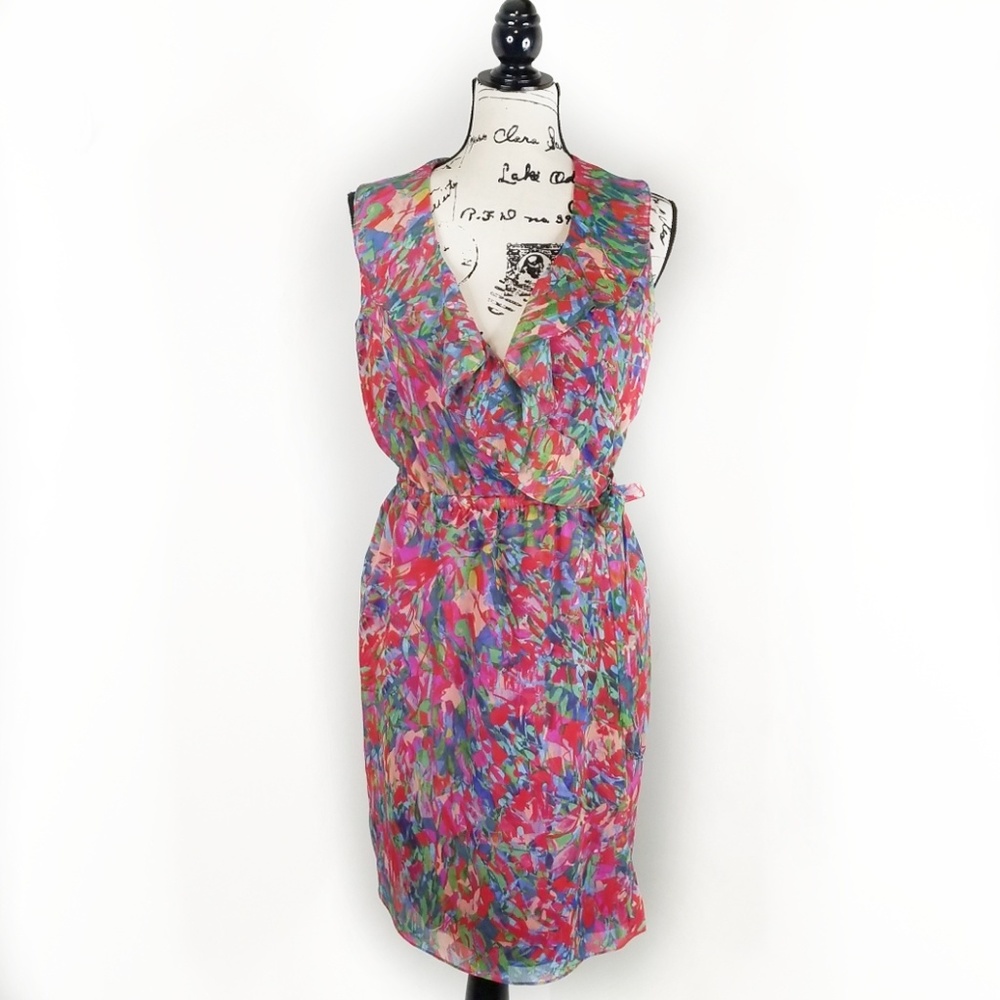 MARC NY ▪ Women's Floral Faux Wrap Dress w/ Ruffle Collar, Size 8, EUC